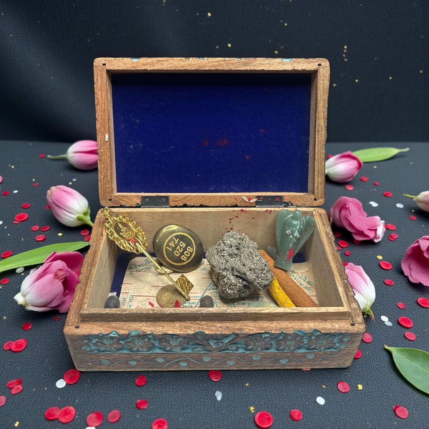 Wooden Transformation Magic Box Tree of Life Engraved Blue Wooden