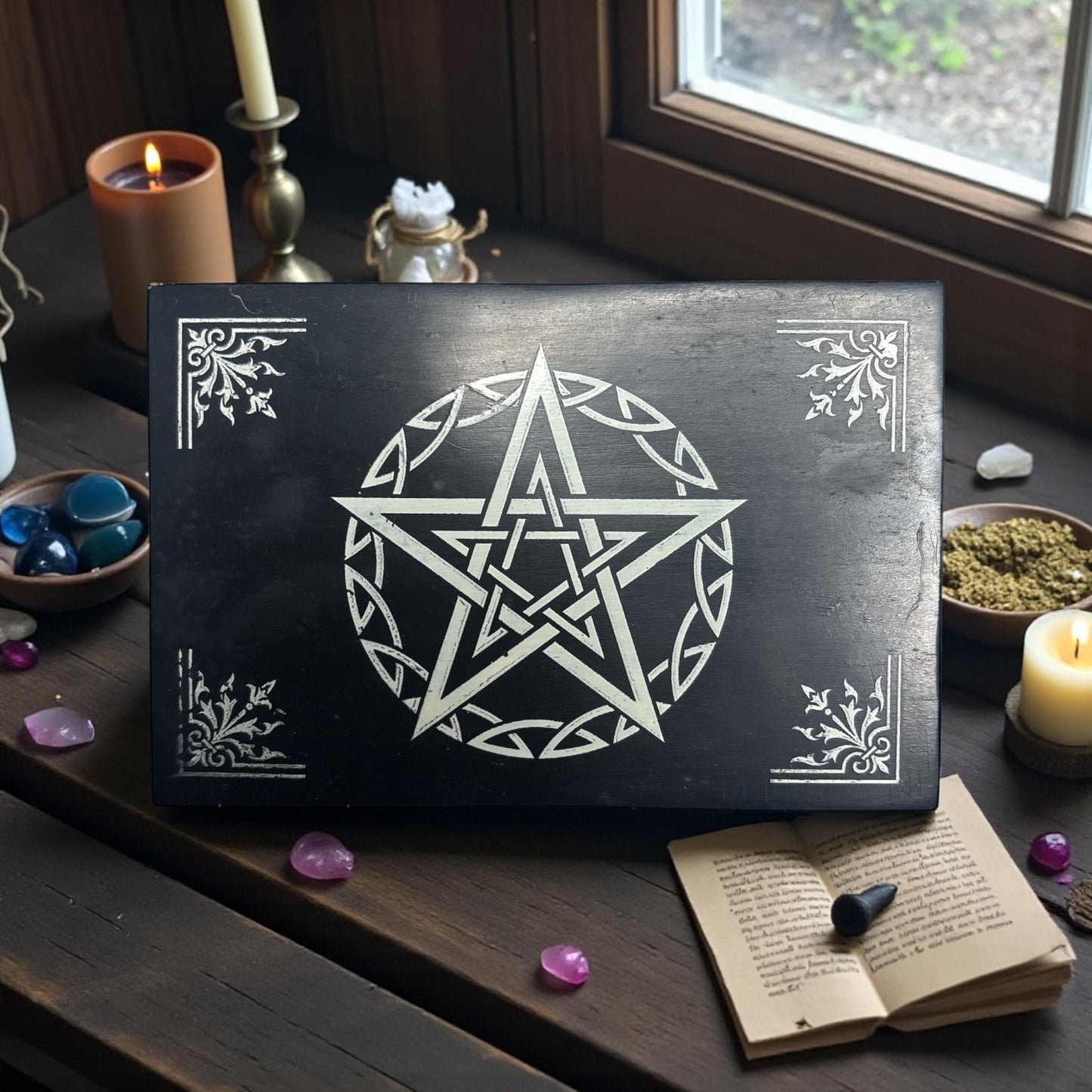 Black Soapstone Elemental Balance Box Pentacle Symbol Engraved