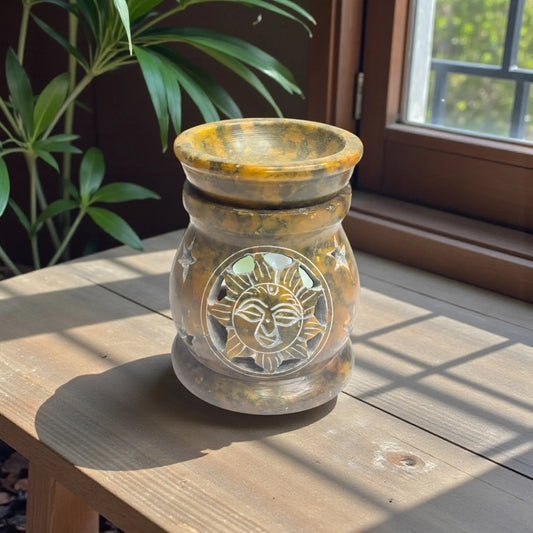 Soapstone Oil Burner – Yellow Sun Design - Soulara Life