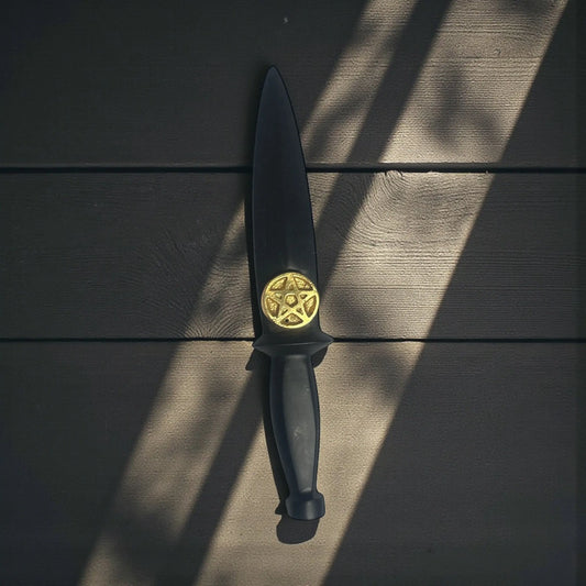 Black Athame with Golden Pentacle Symbol Soulara Life