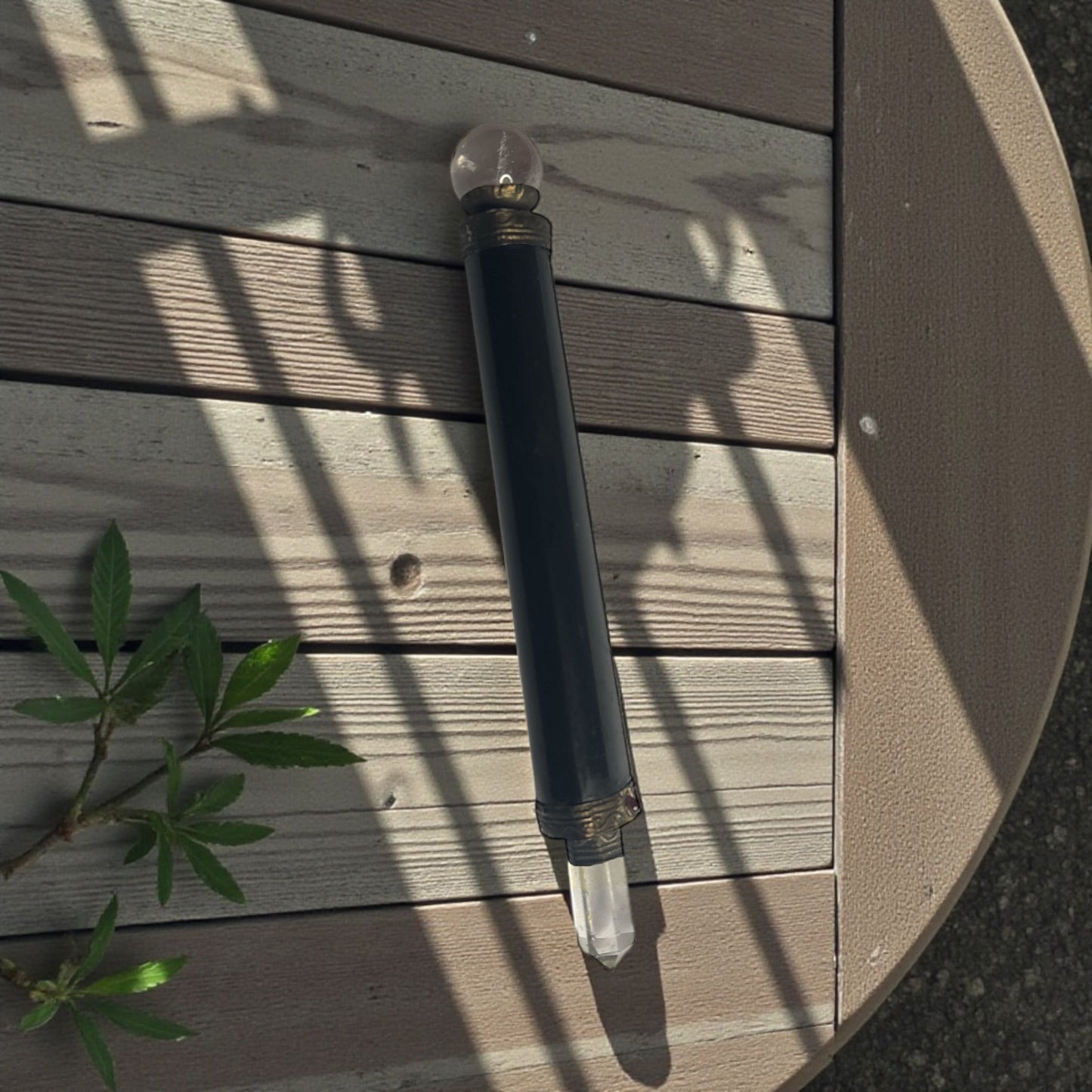 Black Tourmaline Healing Stick with Clear Quartz Point