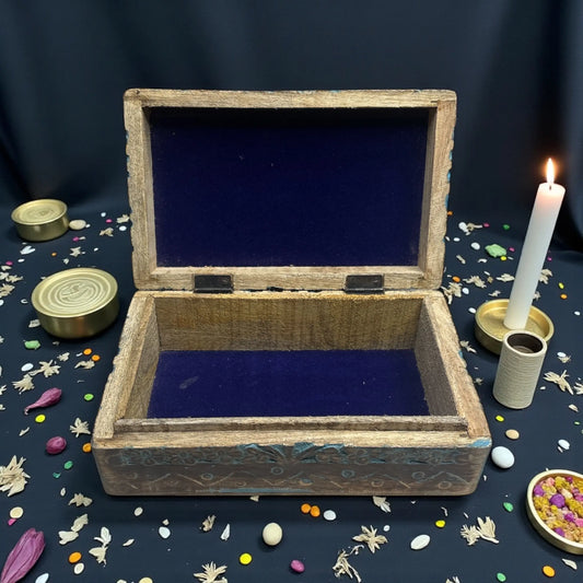 Wooden Blue Magic Box – OM Engraved Soulara Life