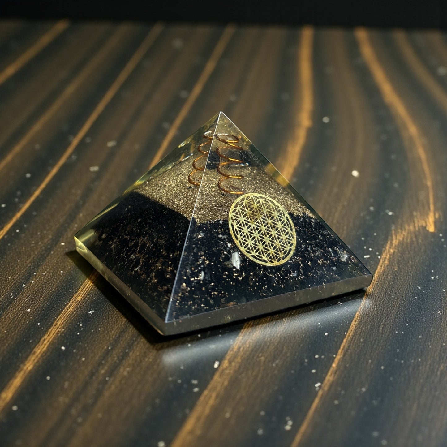 Black Tourmaline Flower of Life Orgone Pyramid