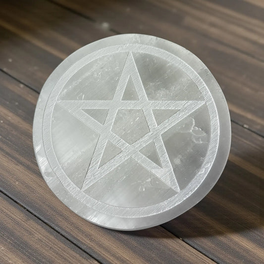 Selenite Pentacle Round Plate - Soulara Life