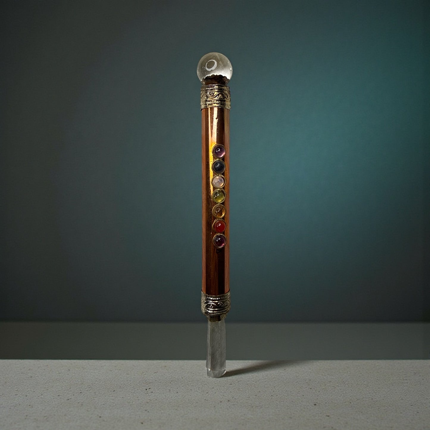 7 Chakra Copper Healing Stick with Clear Quartz Point
