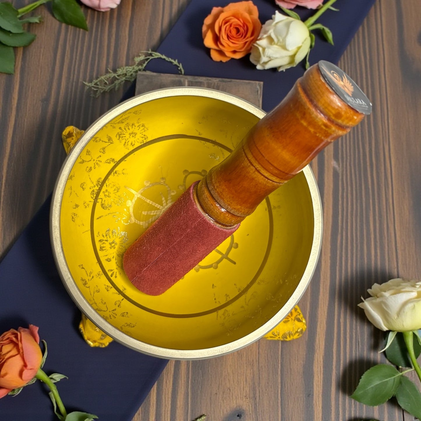 Brass Singing Bowl – Yellow Colour with 8 Lucky Symbols Engraved