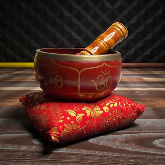 Brass Singing Bowl – Red Colour with OM Engraving - Soulara Life