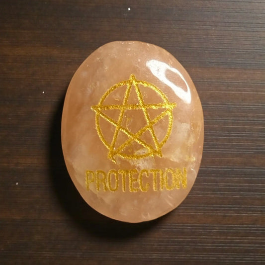 Zibu Symbol Palm Stone – Protection Symbol Engraved on Natural Sunstone - Soulara Life