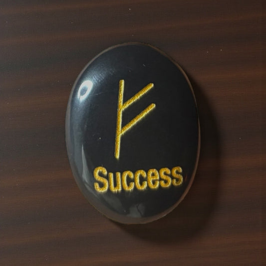 Zibu Symbol Palm Stone – Success Symbol Engraved on Black Tourmaline
