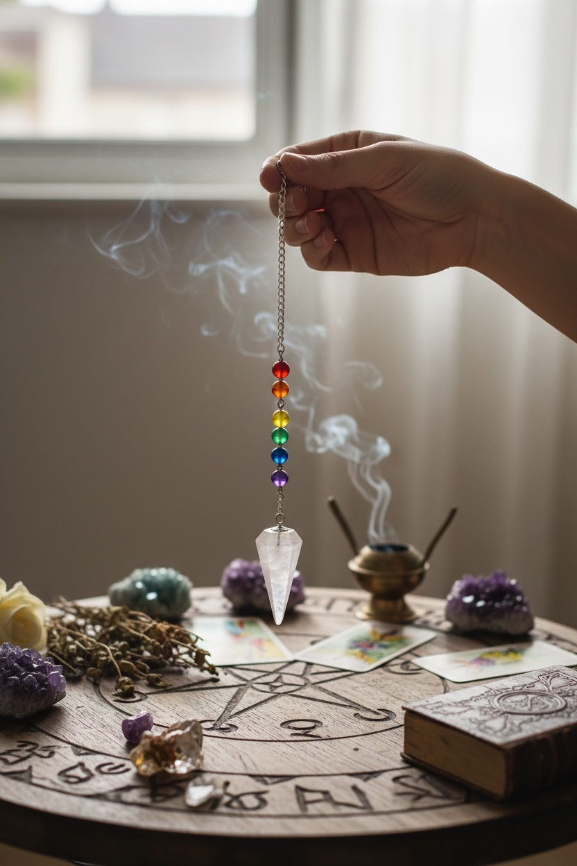 Rose Quartz 7 Chakra Chain Pendulum