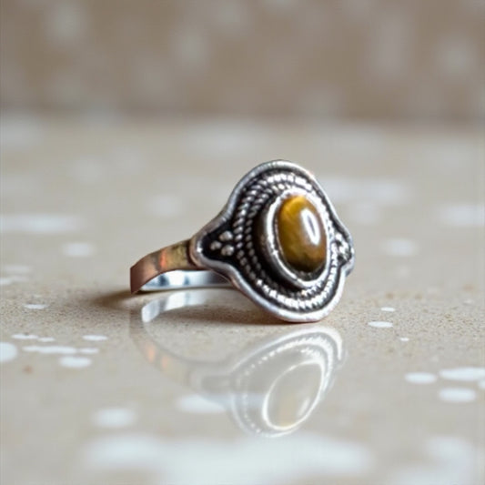 Tiger Eye Adjustable Ring