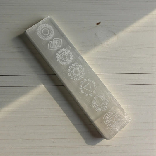 Selenite Strips with 7 Chakra Symbols Soulara Life