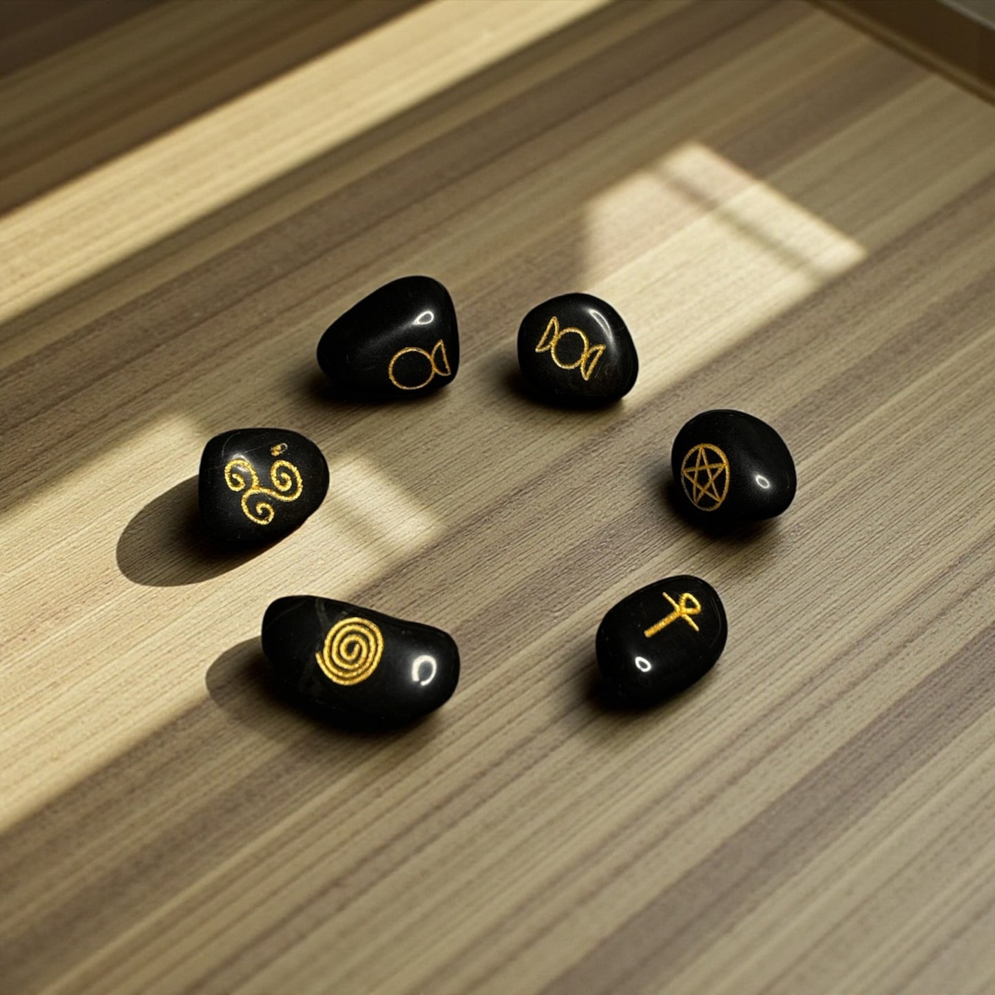 Wicca Symbol Stones – Black Agate (Engraved)