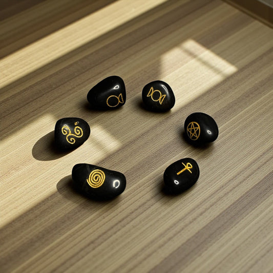 Wicca Symbol Stones – Black Agate (Engraved)