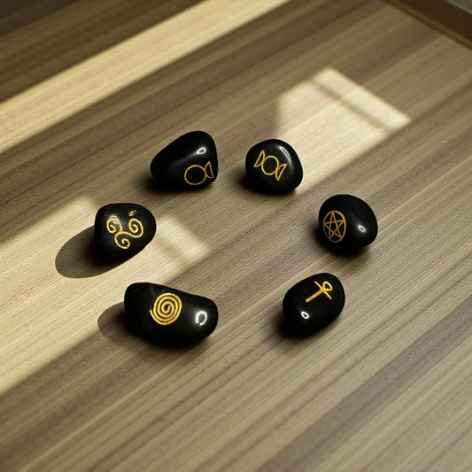 Wicca Symbol Stones – Black Agate (Engraved) - Soulara Life