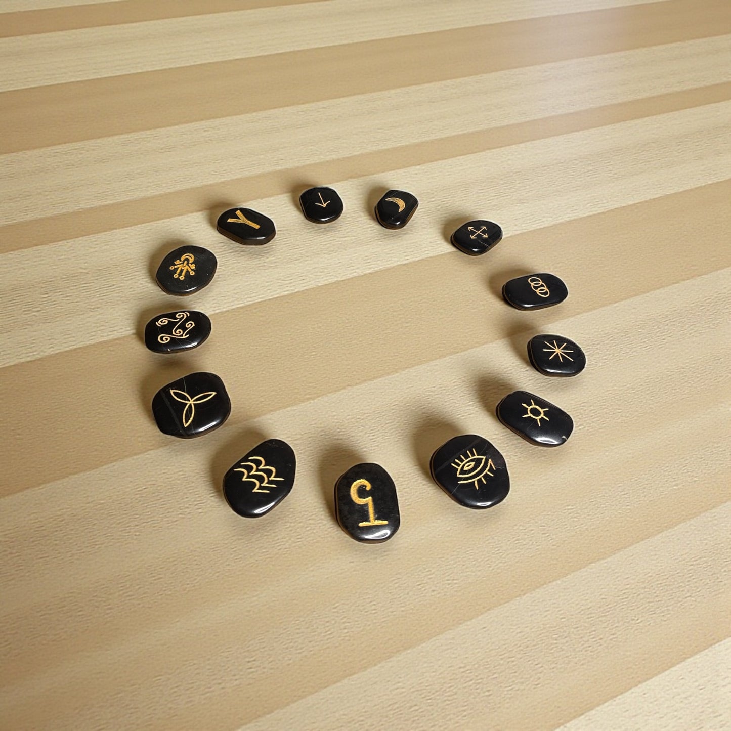 Witch’s Rune Symbol Stones – Black Agate (Engraved)