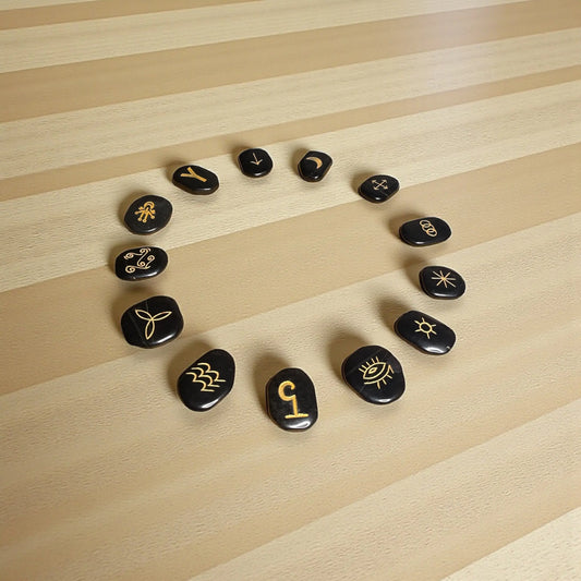 Witch’s Rune Symbol Stones – Black Agate (Engraved) - Soulara Life