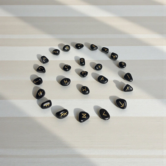 Rune Symbol Stones – Black Agate (Engraved)