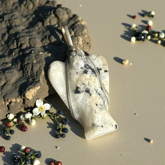 White Rainbow Moonstone Angel Pendant