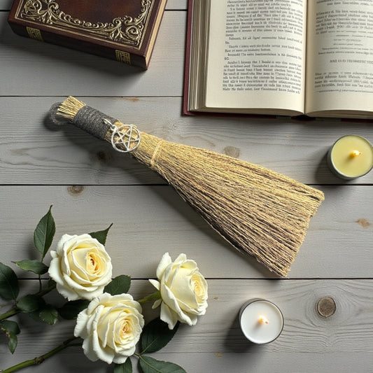Wiccan Magic Broom with Pentacle Charm