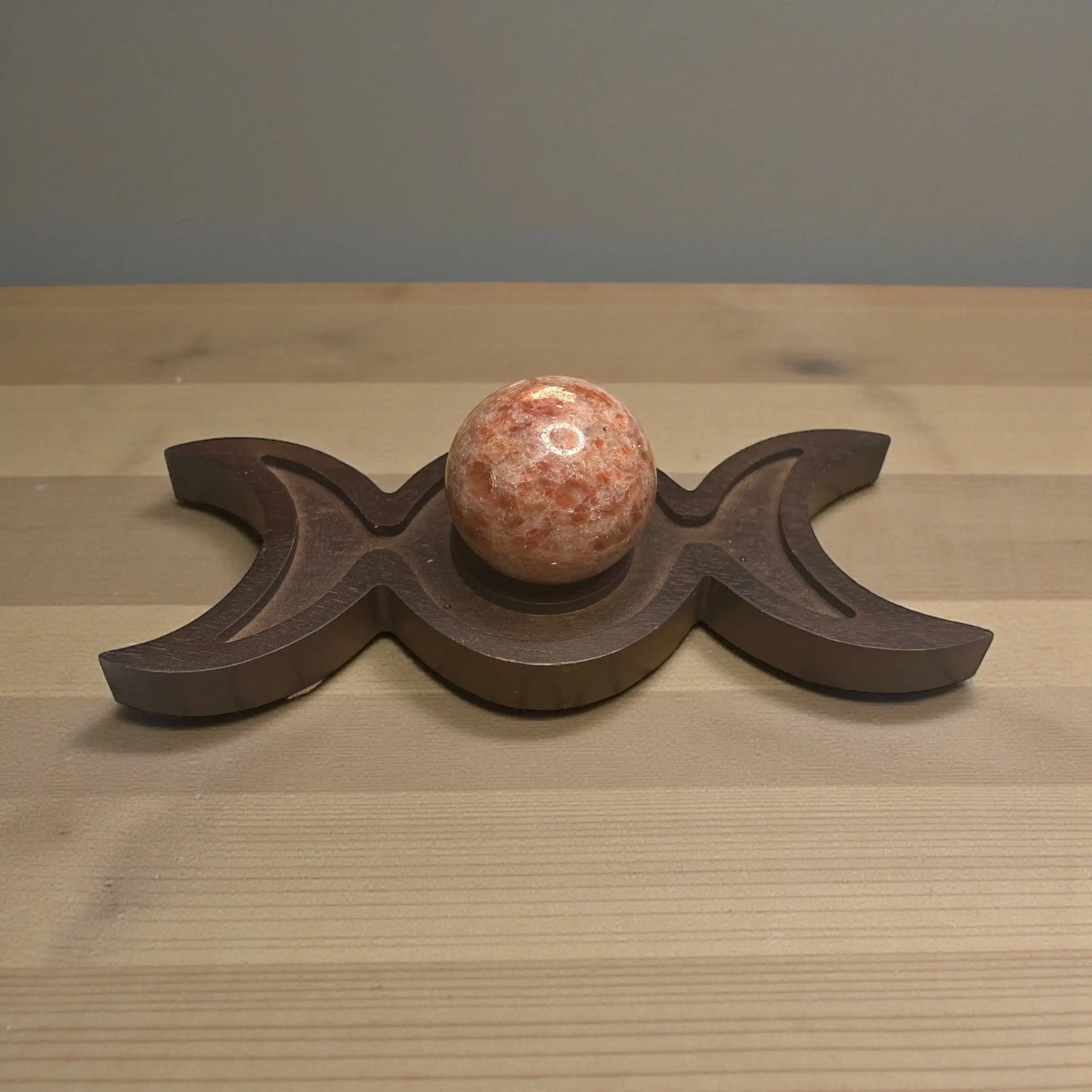 Sunstone Sphere with Triple Moon Sphere Holder - Soulara Life