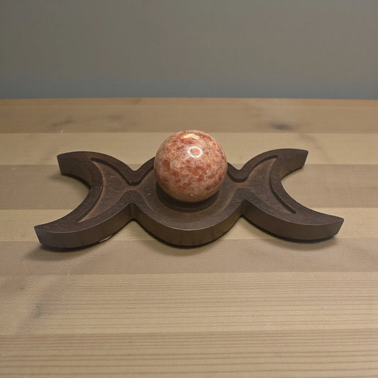 Sunstone Sphere with Triple Moon Sphere Holder - Soulara Life