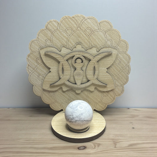 Howlite Sphere / Triple Moon Goddess Sphere Holder