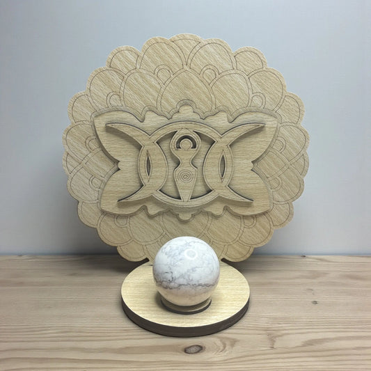 Howlite Sphere with Triple Moon Goddess Sphere Holder - Soulara Life