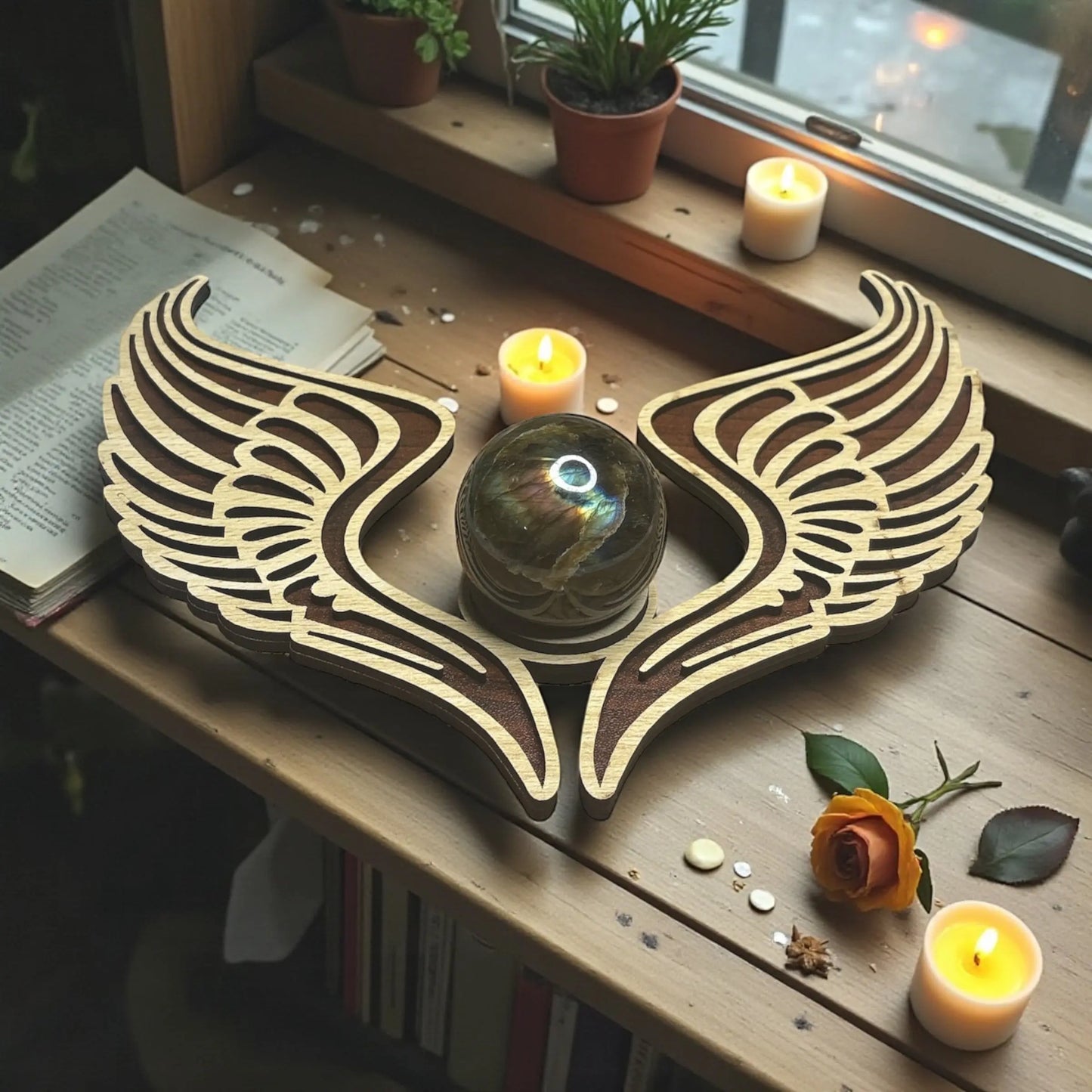 Labradorite Sphere / Angel Wing Sphere Holder - Soulara Life
