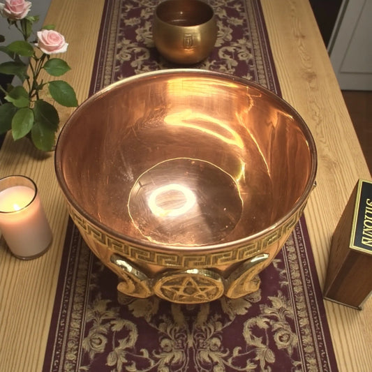 Tibetan Copper Offering Bowl – Triple Moon Pentacle - Soulara Life