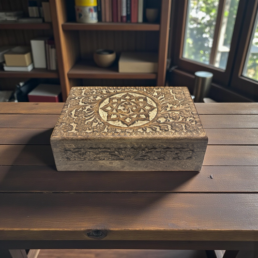 Wooden Chakra Balancing Magic Box Om Symbol Engraved