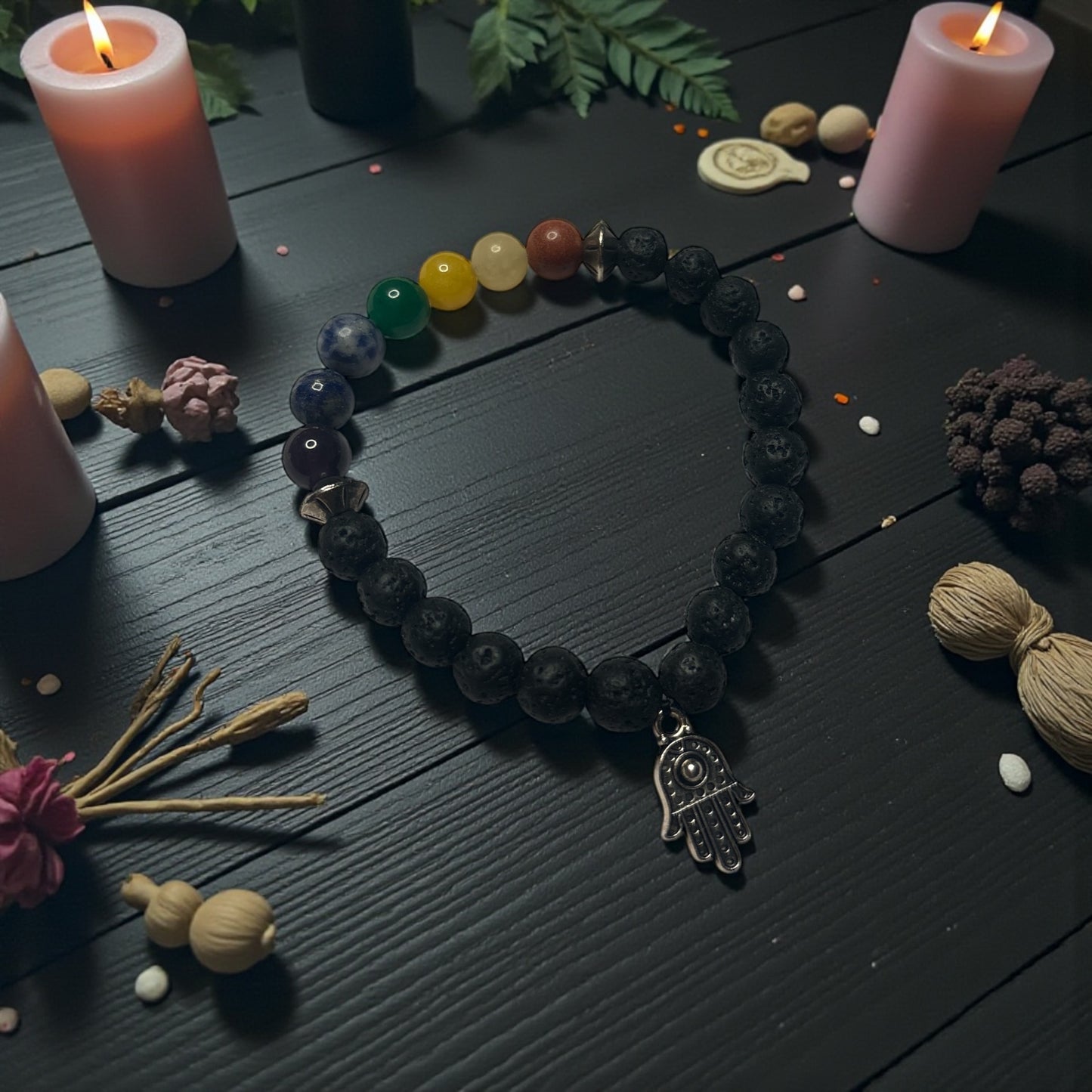 7 Chakra Lava Stone Hamsa