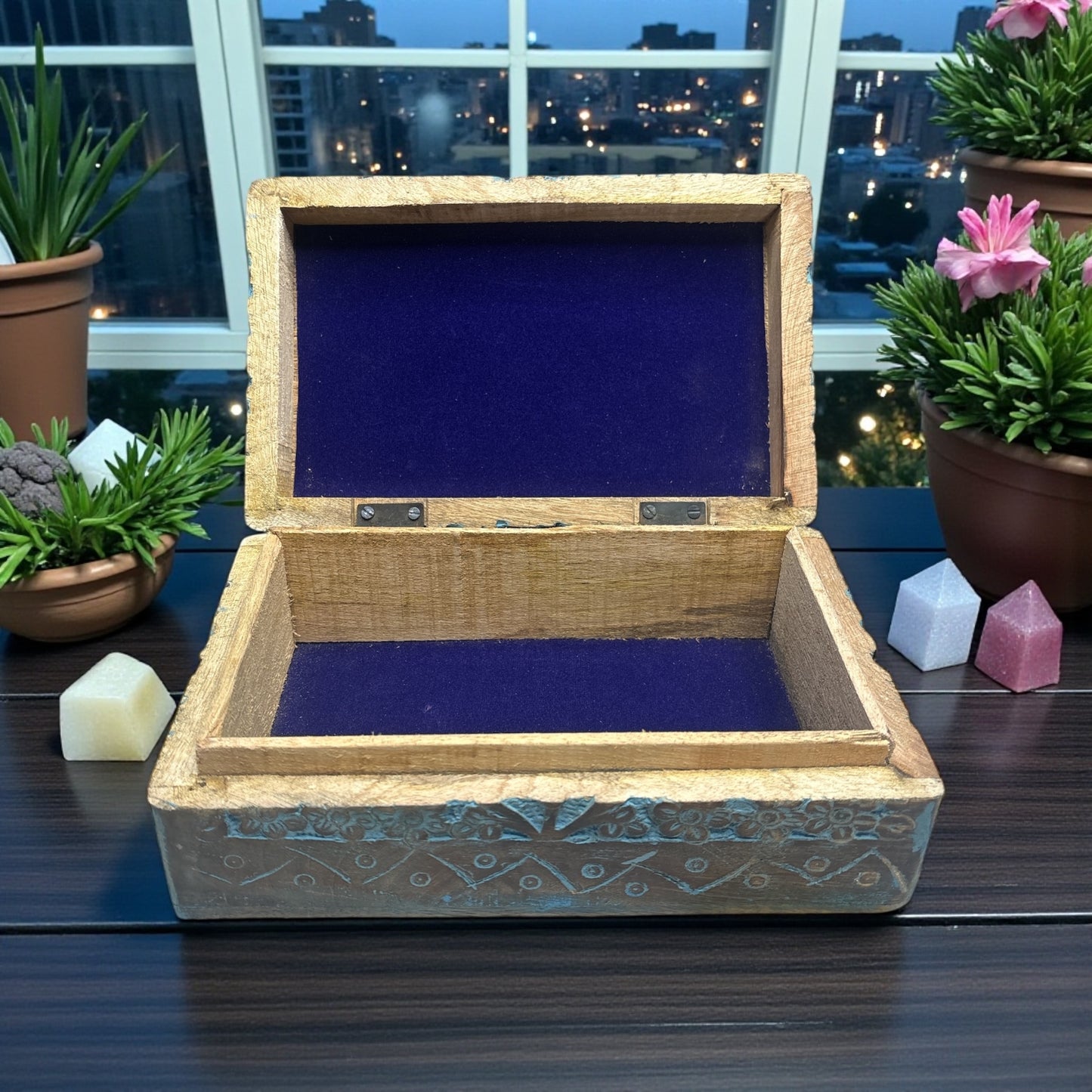 Transformation Magic Box Triquetra Engraved Blue Wooden