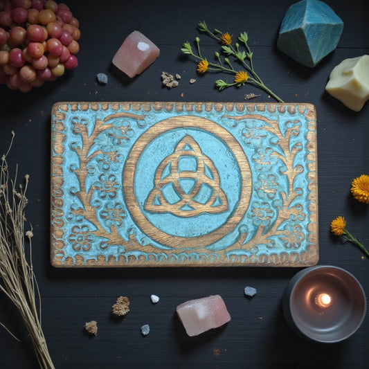 Transformation Magic Box Triquetra Engraved Blue Wooden