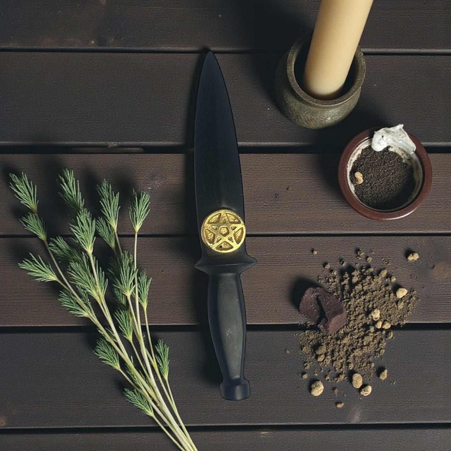 Black Athame with Golden Pentacle Symbol