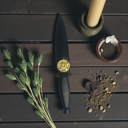 Black Athame with Golden Pentacle Symbol