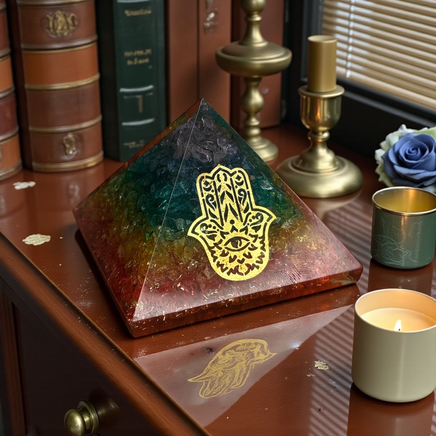 7 Chakra Hamsa Orgone Pyramid