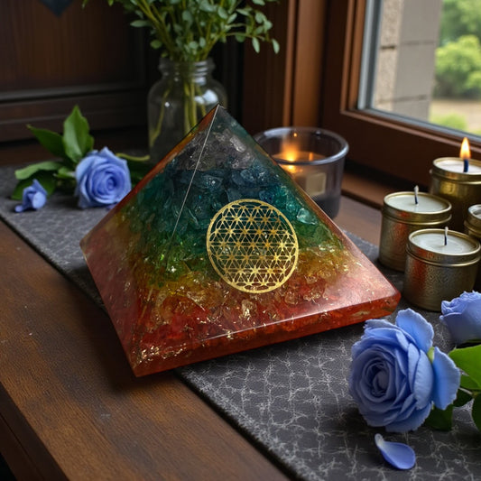 7 Chakra Flower of Life Orgone Pyramid
