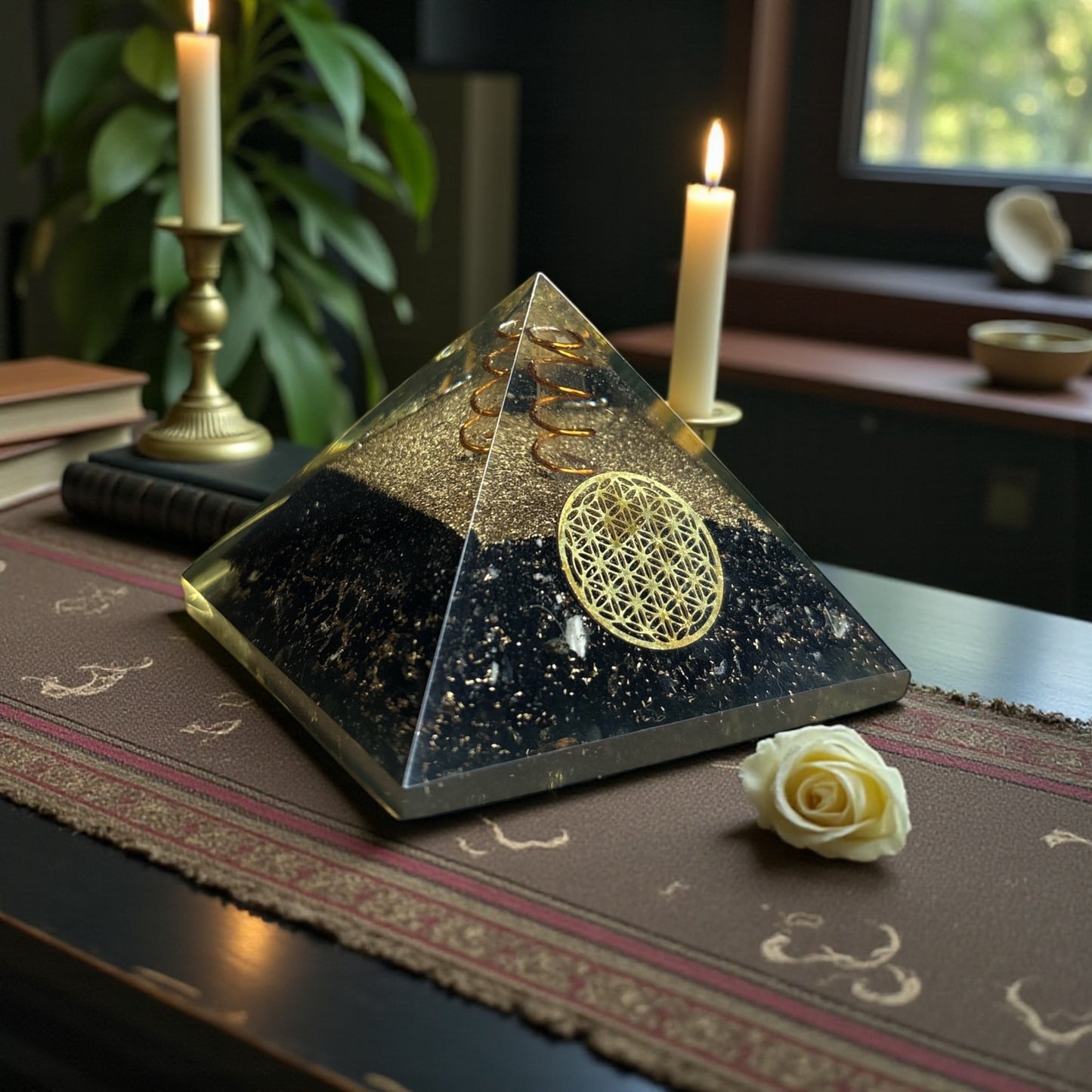 Black Tourmaline Flower of Life Orgone Pyramid