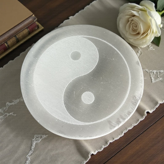 Selenite Yin Yang Round Plate