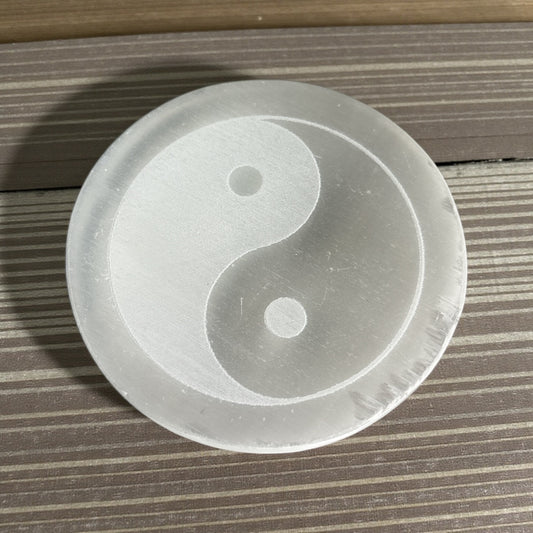 Selenite Yin Yang Round Plate