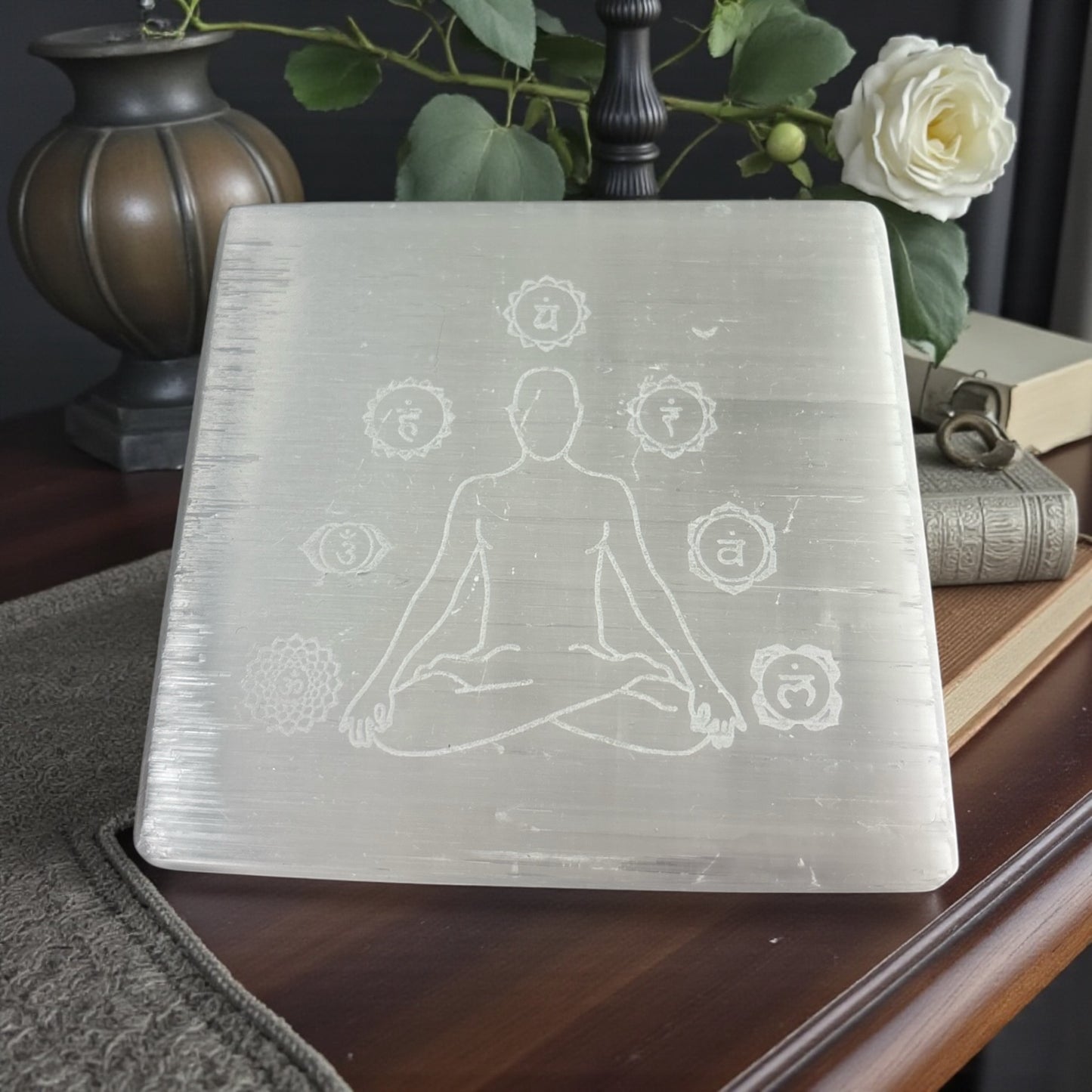 Selenite 7 Chakra Square Plate