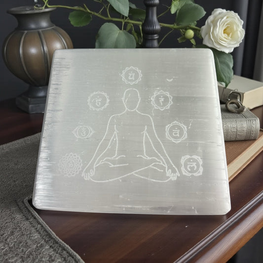 Selenite 7 Chakra Square Plate