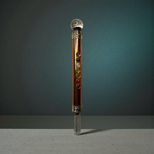 7 Chakra Copper Healing Stick with Clear Quartz Point