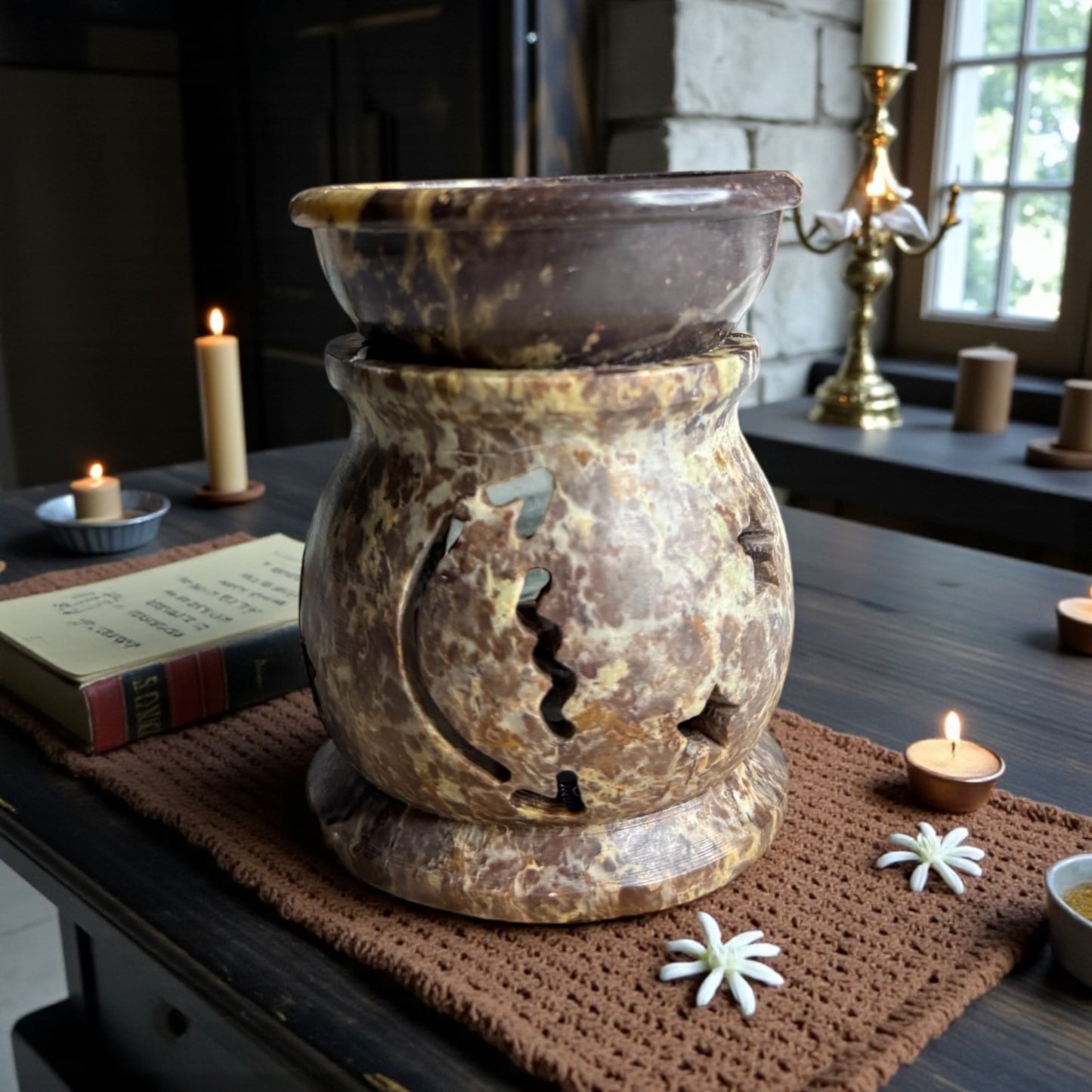 Soapstone Oil Burner – Moon & Star Design