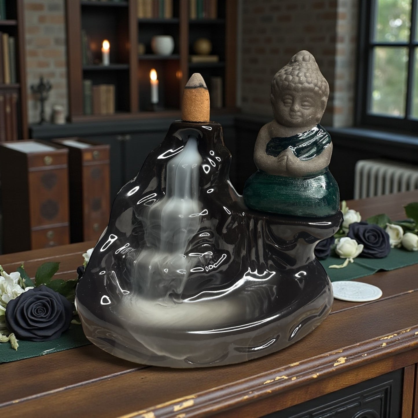 Ceramic Waterfall Buddha Backflow Incense Burner