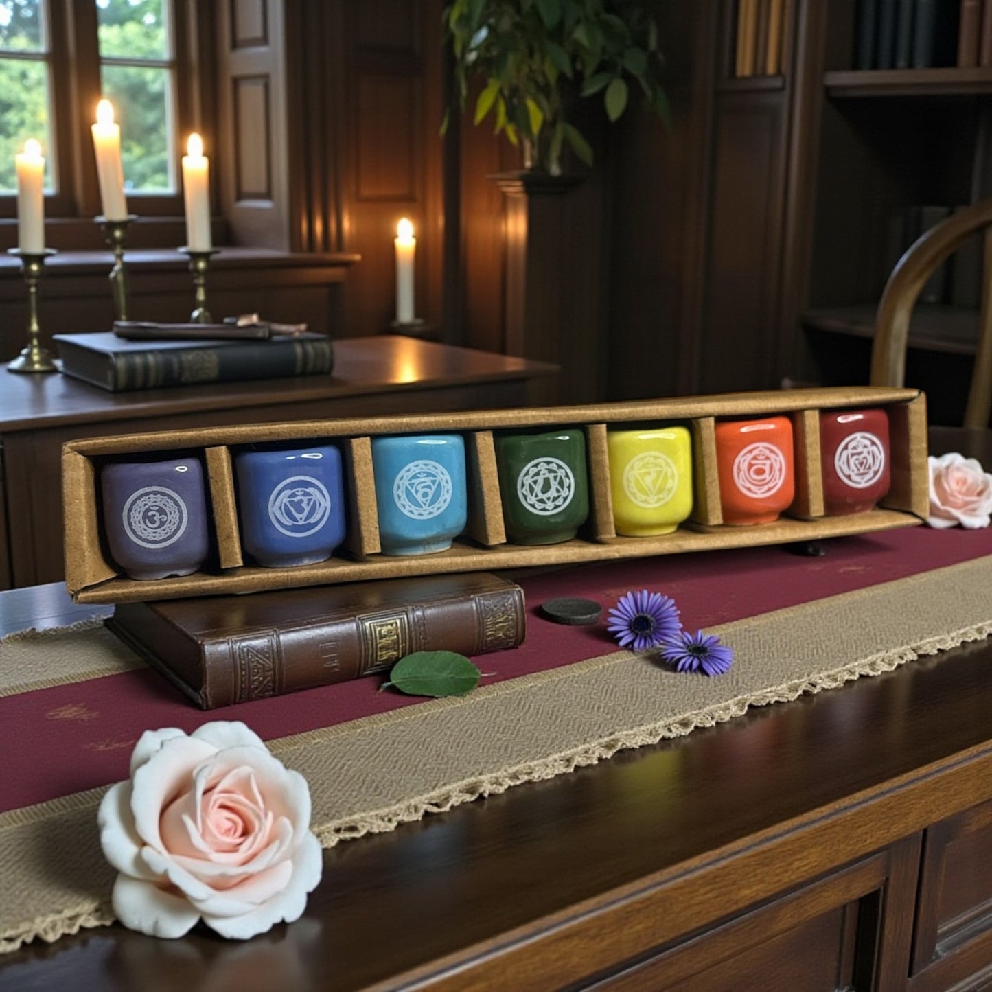 Ceramic 7 Chakra Chime Candle Holder – Set of 7