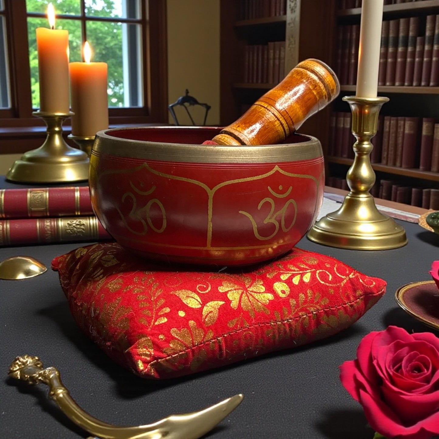 Brass Singing Bowl – Red Colour with OM Engraving