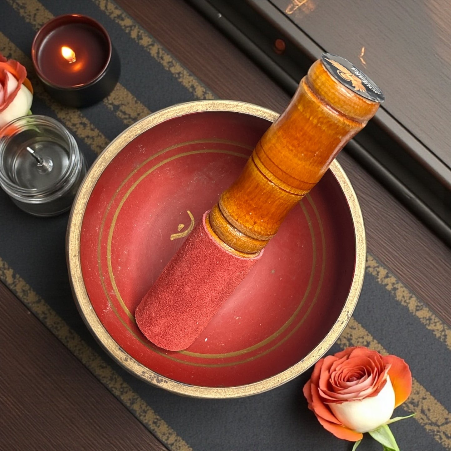 Brass Singing Bowl – Red Colour with OM Engraving