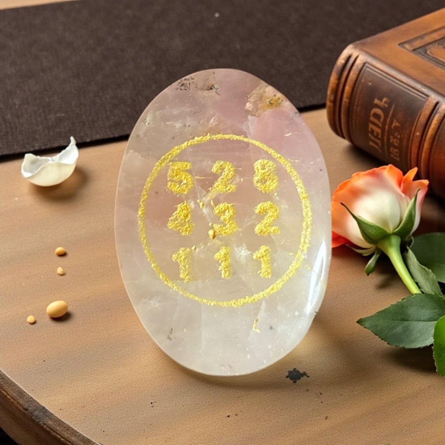 Zibu Symbol Palm Stone – Love Symbol Engraved on Rose Quartz